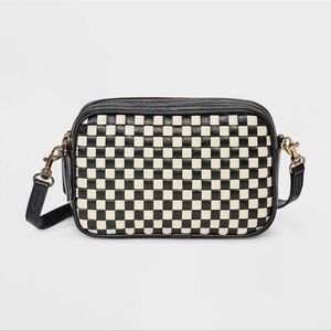 Double Zip Camera Crossbody Bag - Universal Thread™ White/Black checkered New